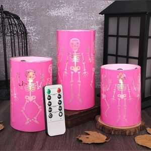 NIB Silverstro Halloween Skeleton Flameless LED Candles with Remote / Timer Fall